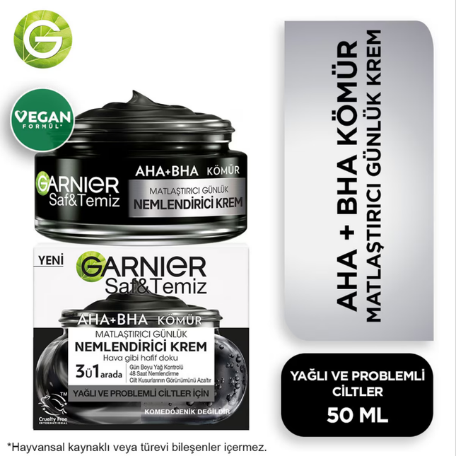 Garnier Saf ve Temiz Kömür Matlaştırıcı Günlük Nemlendirici Krem 50 ml